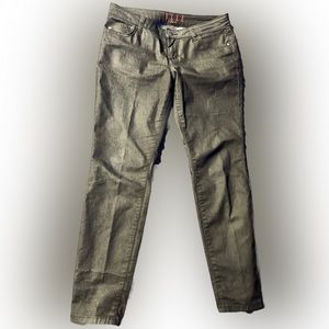 size 8 ELLE jeans pants metallic sateen dark silver slim fit ankle skinny